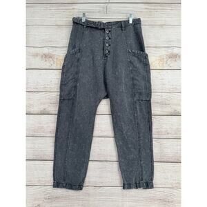 Free People Fade Wash Button Fly Barrel Pants Womens 4 Gray Belted